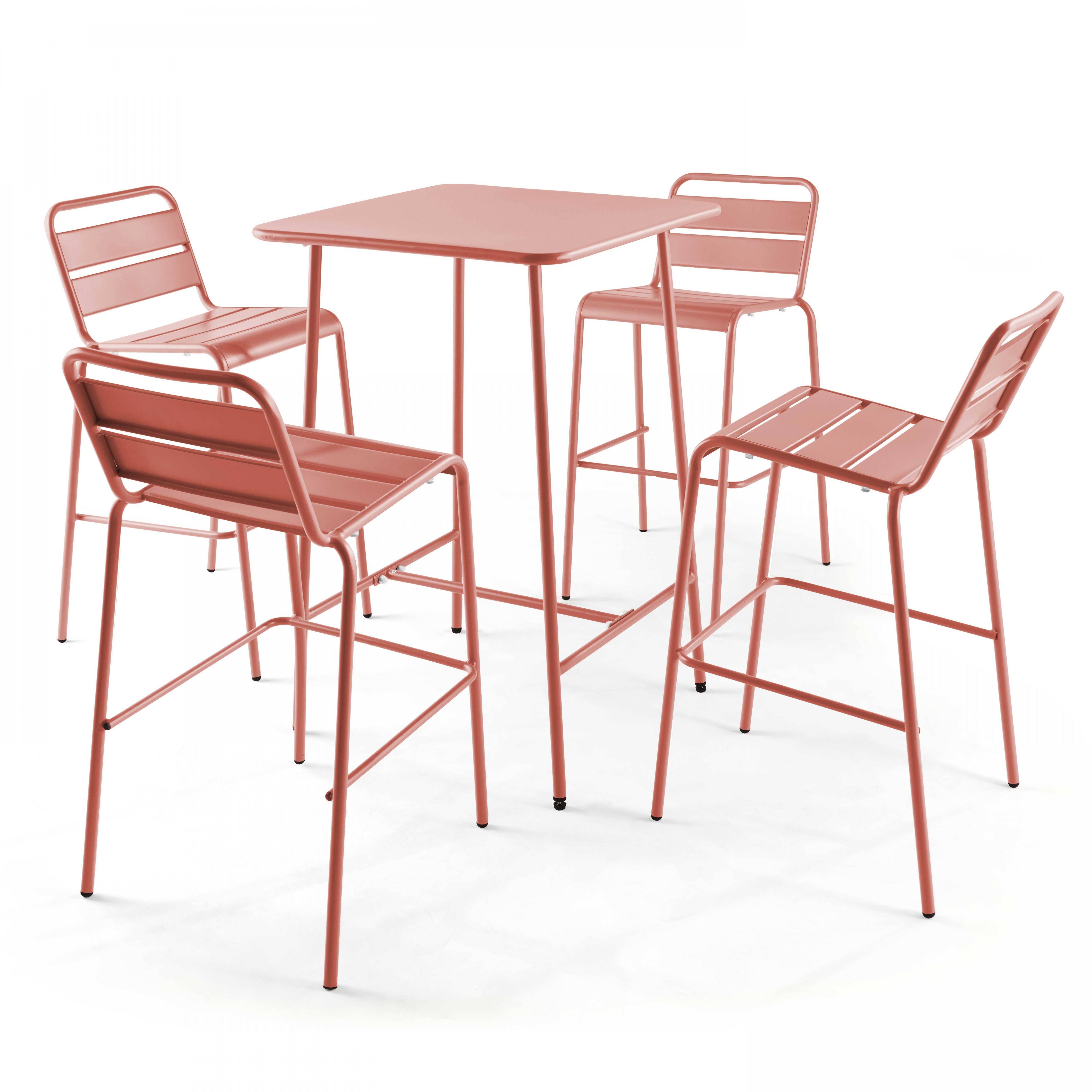 Oviala - Ensemble table de bar et 4 chaises hautes en métal argile Palavas - Oviala - Image 1