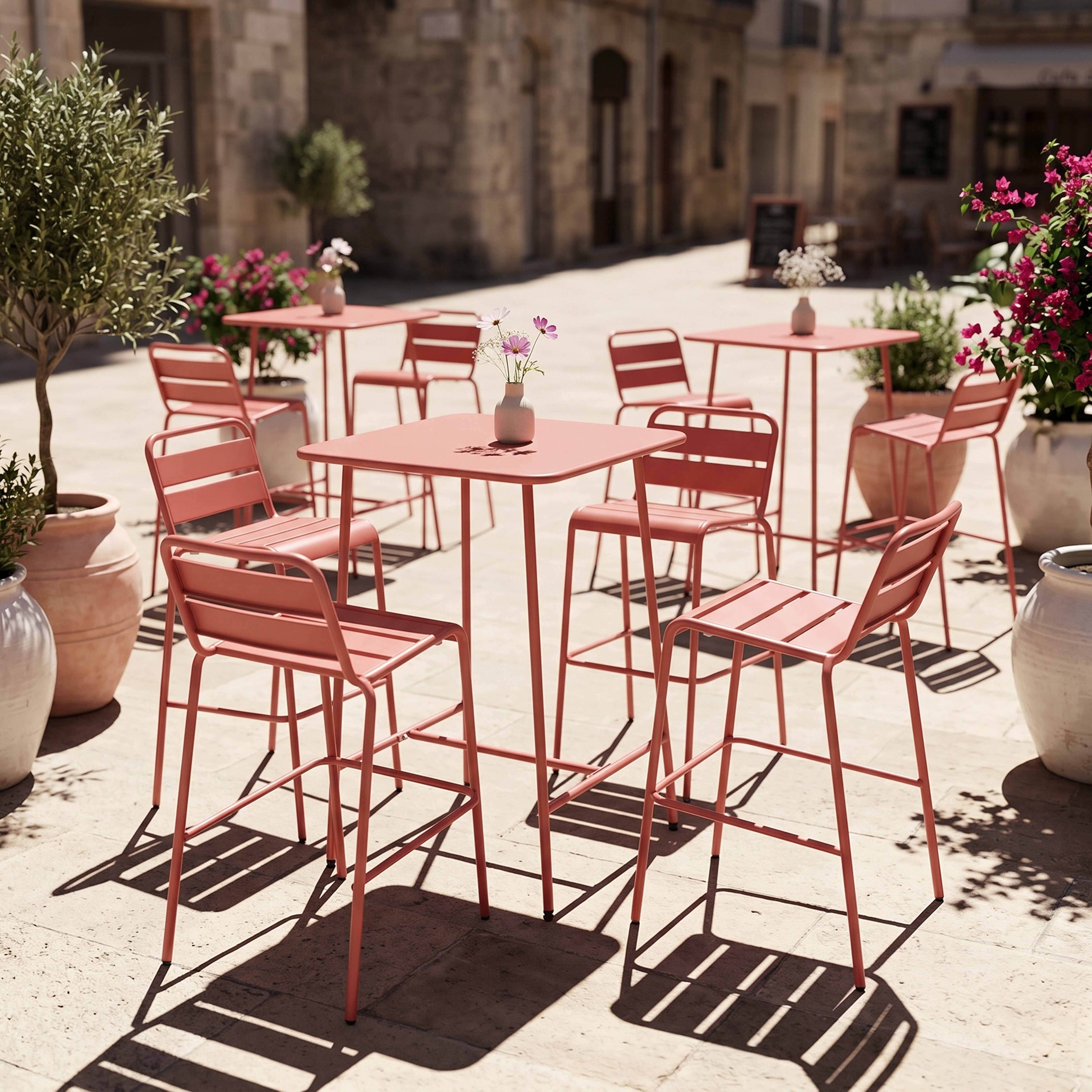 Oviala - Ensemble table de bar et 4 chaises hautes en métal argile Palavas - Oviala - Image 4