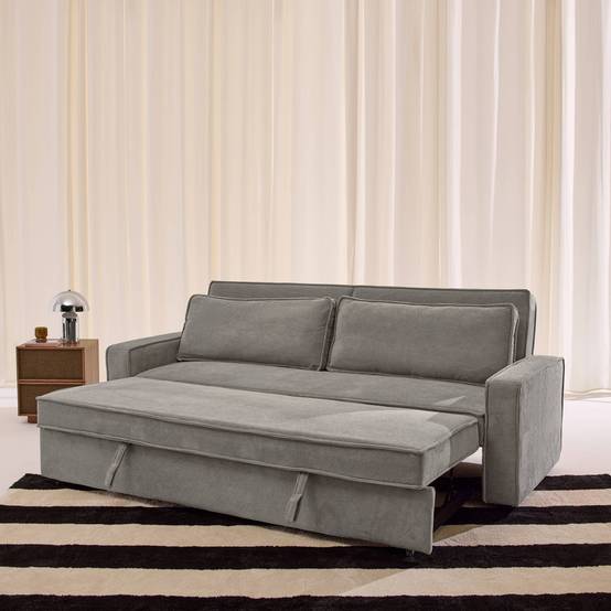 sweeek - Canapé convertible 3 places velours côtelé gris clair - Chill | sweeek - Image 6