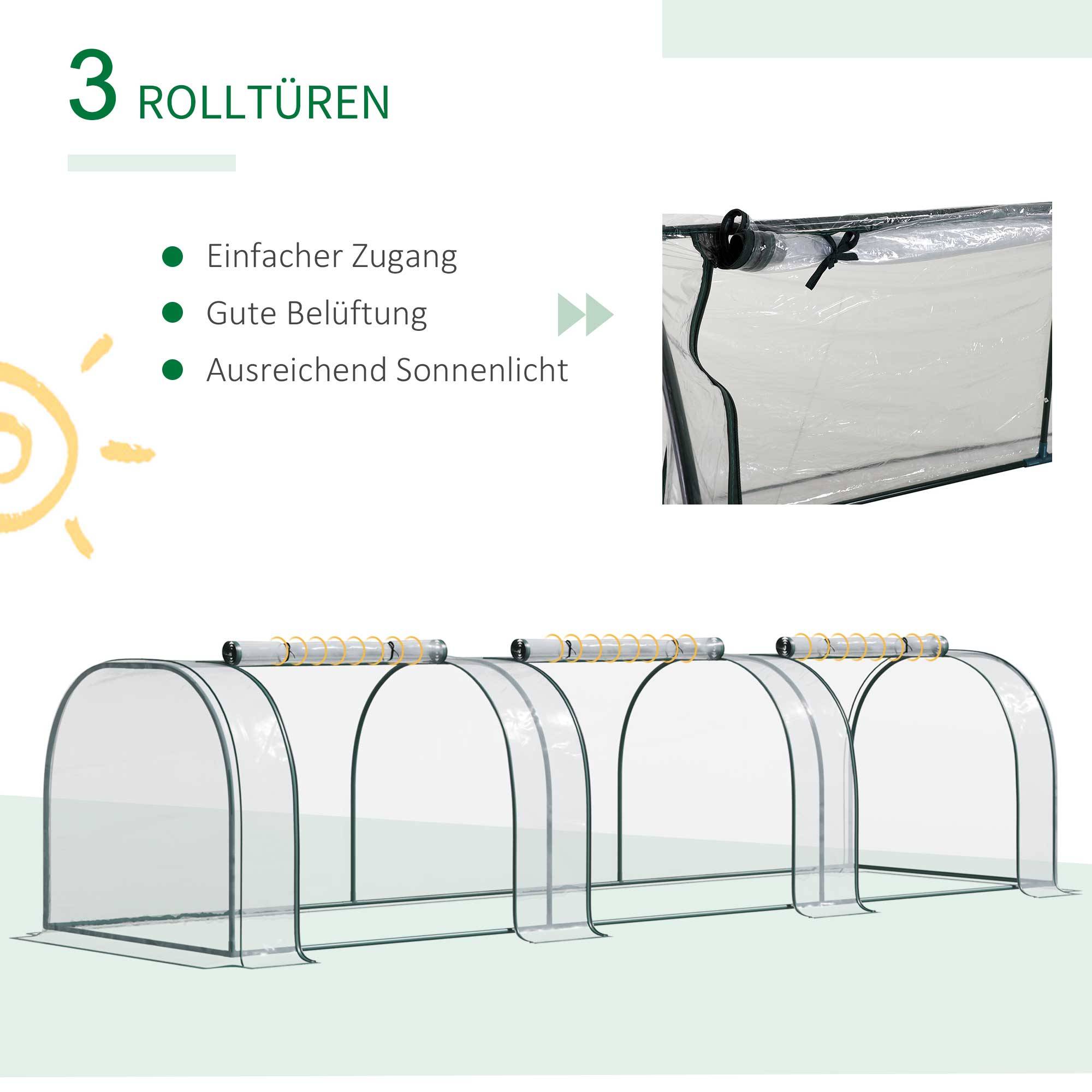 Serre avec porte, châssis, acier, plastique, 350 x 100 x 80 cm, Transparent+Vert - Image 8