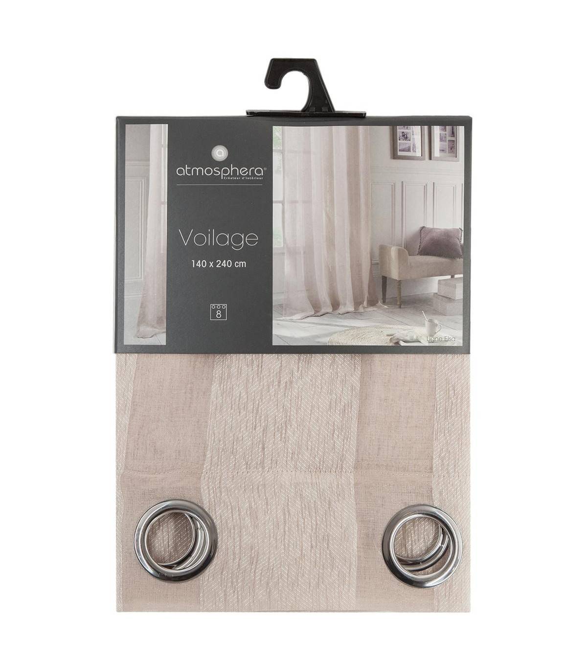 Voilage à œillets Beige Lin motif  lignes verticales 140 x 240 cm - Image 2
