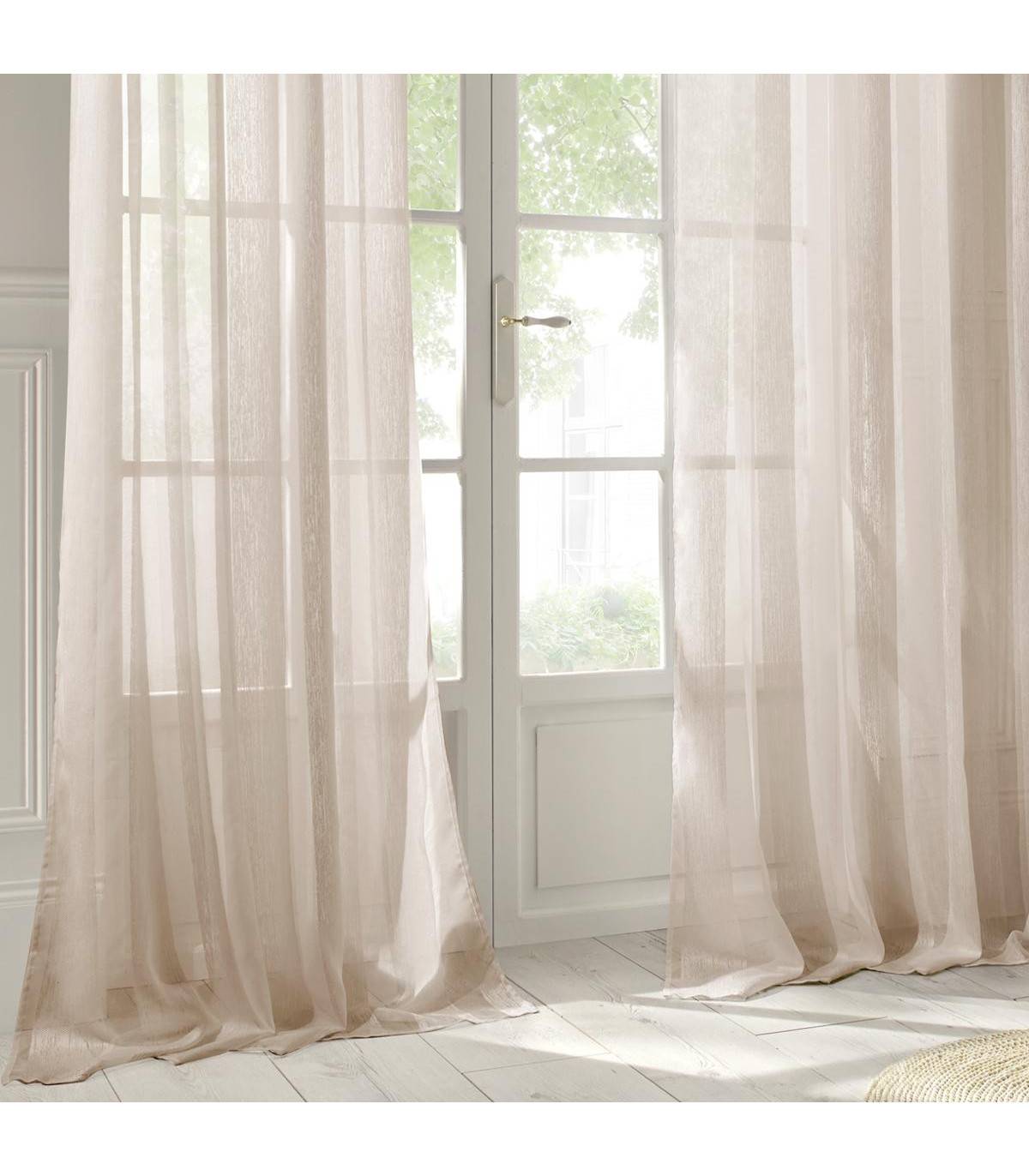 Voilage à œillets Beige Lin motif  lignes verticales 140 x 240 cm - Image 4