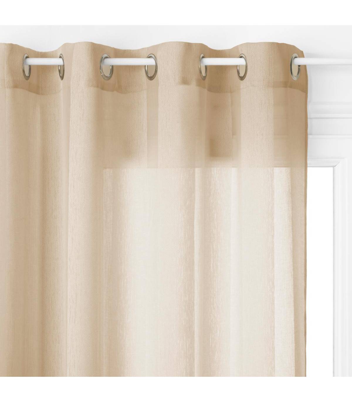 Voilage à œillets Beige Lin motif  lignes verticales 140 x 240 cm - Image 1