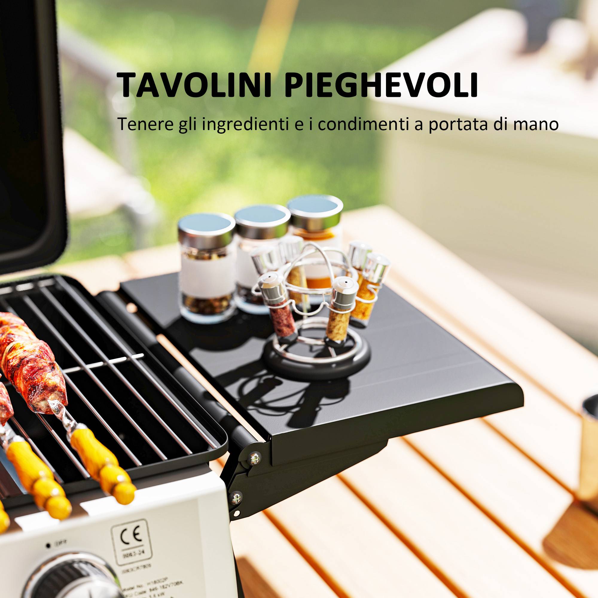 Barbecue à gaz portable avec 2 brûleurs et couvercle avec thermomètre, noir - Image 7