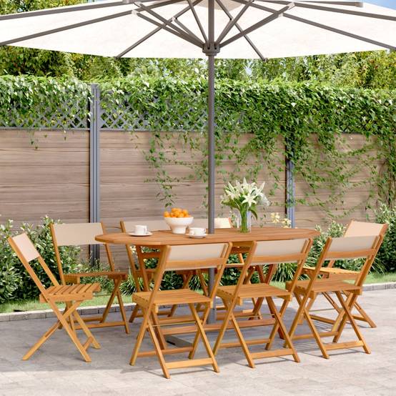 Lot 8 Chaises Pliantes Metteur en Scène Acacia Tissu Beige Repas – ComfortXL Outdoor Living - Image 1