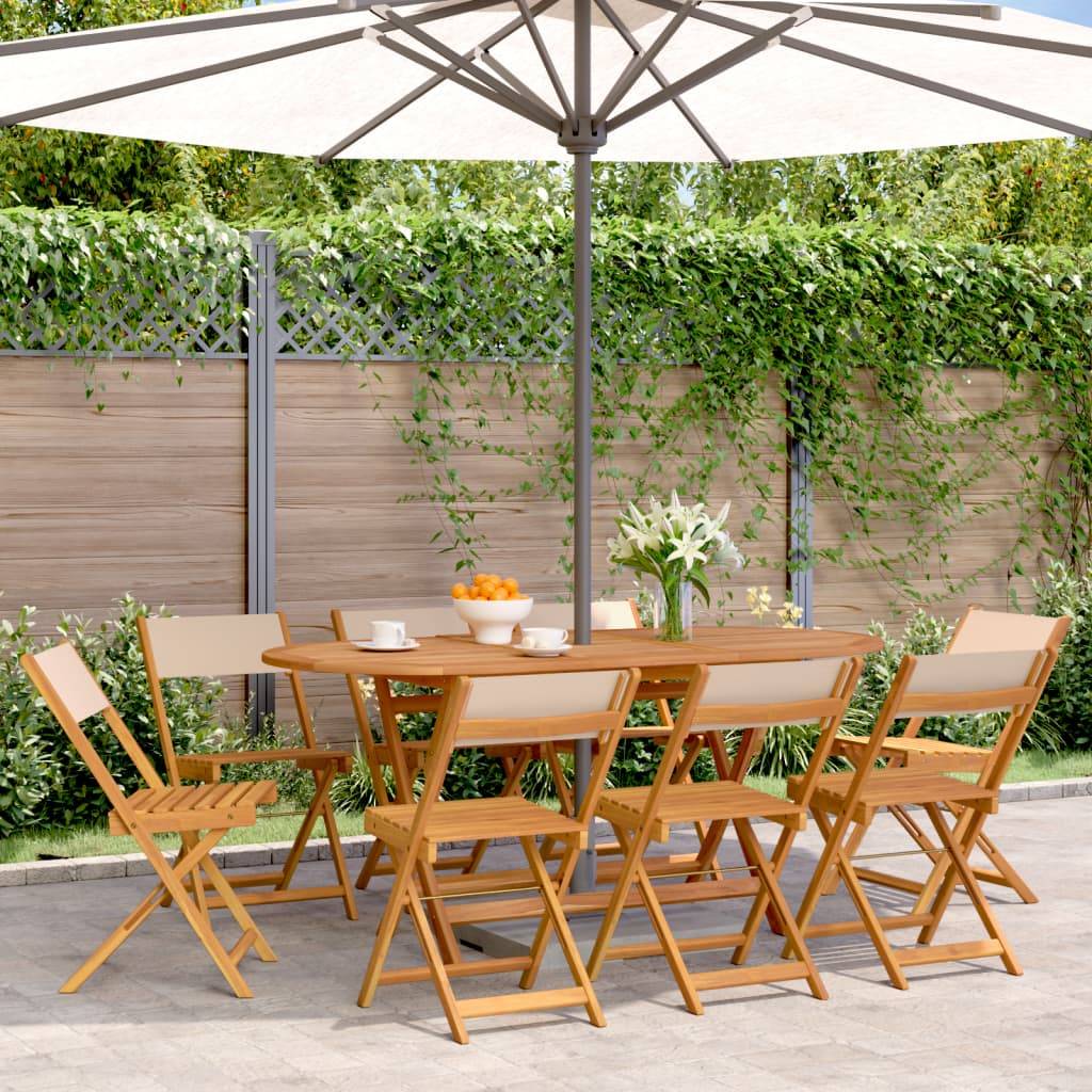 Lot 8 Chaises Pliantes Metteur en Scène Acacia Tissu Beige Repas – ComfortXL Outdoor Living - Image 1