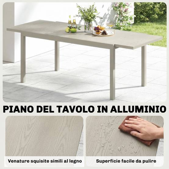 Table de jardin extensible aluminium acier 10 personnes effet bois 214cm gris argent - ComfortXL Outdoor Living - Image 7