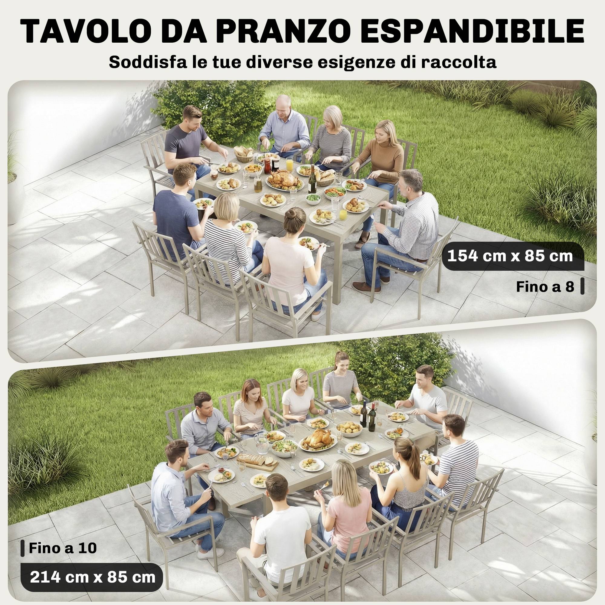 Table de jardin extensible aluminium acier 10 personnes effet bois 214cm gris argent - ComfortXL Outdoor Living - Image 6
