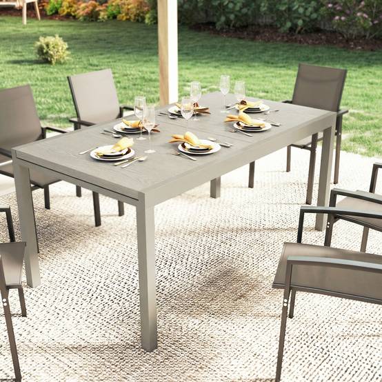 Table de jardin extensible aluminium acier 10 personnes effet bois 214cm gris argent - ComfortXL Outdoor Living - Image 10