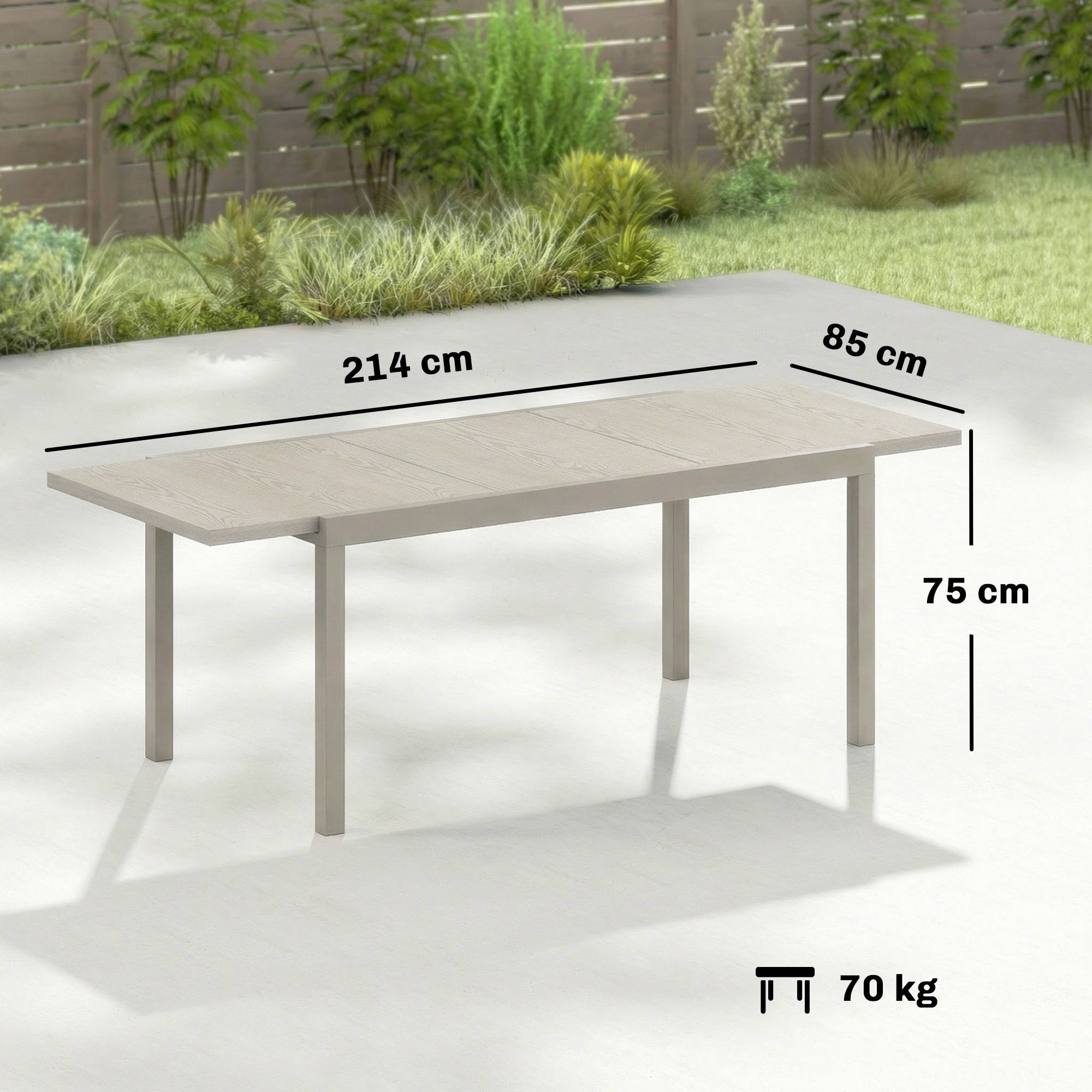 Table de jardin extensible aluminium acier 10 personnes effet bois 214cm gris argent - ComfortXL Outdoor Living - Image 5