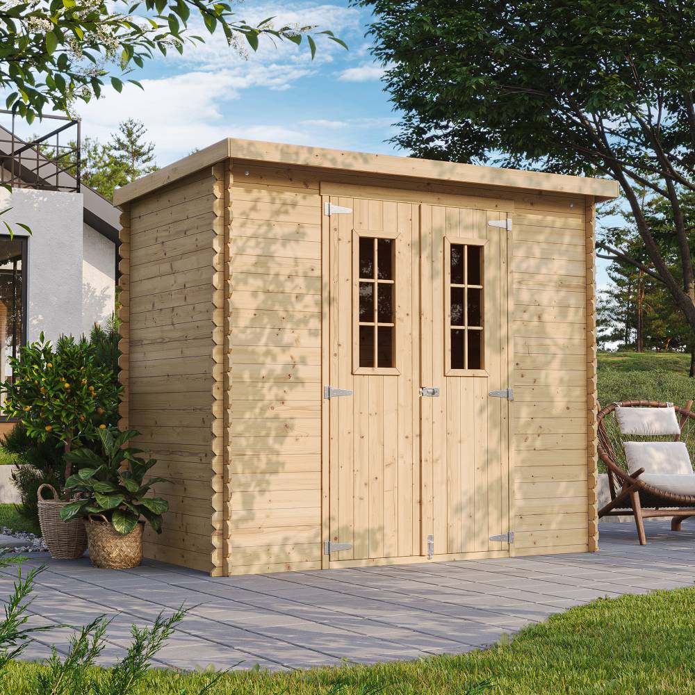 Timbela - Abri de jardin en bois l239xL142xH200cm / 2,63 m² avec sol traité - Petit abri à outils, Local à vélos - 19 mm d’épaisseur - Timbela M310C+M310G - Image 1