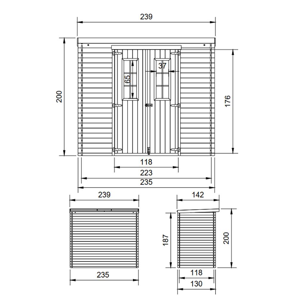 Timbela - Abri de jardin en bois l239xL142xH200cm / 2,63 m² avec sol traité - Petit abri à outils, Local à vélos - 19 mm d’épaisseur - Timbela M310C+M310G - Image 5