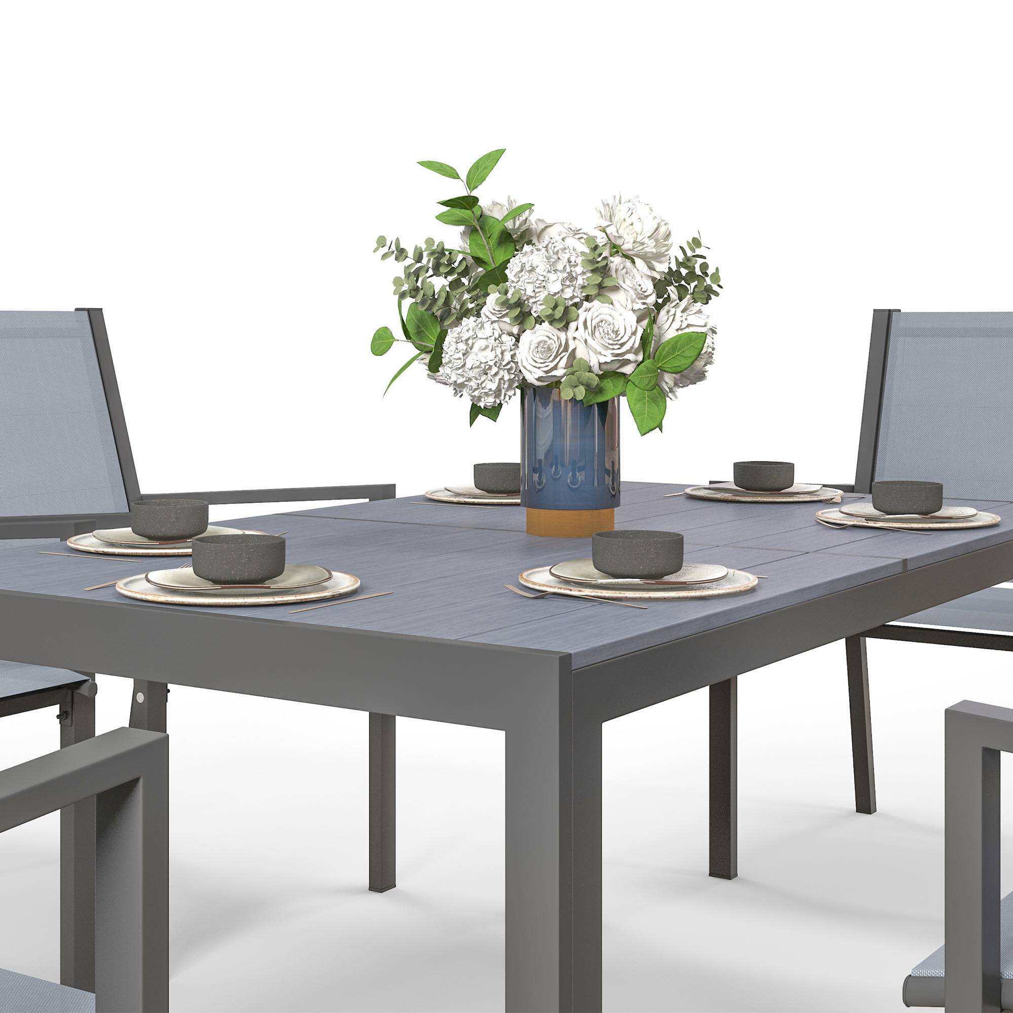 Outsunny - Ensemble de salle à manger pour 6 personnes chaises empilables dossiers hauts jardin extérieur cadres en acier gris - Outsunny - Image 7