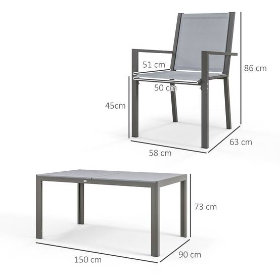Outsunny - Ensemble de salle à manger pour 6 personnes chaises empilables dossiers hauts jardin extérieur cadres en acier gris - Outsunny - Image 3