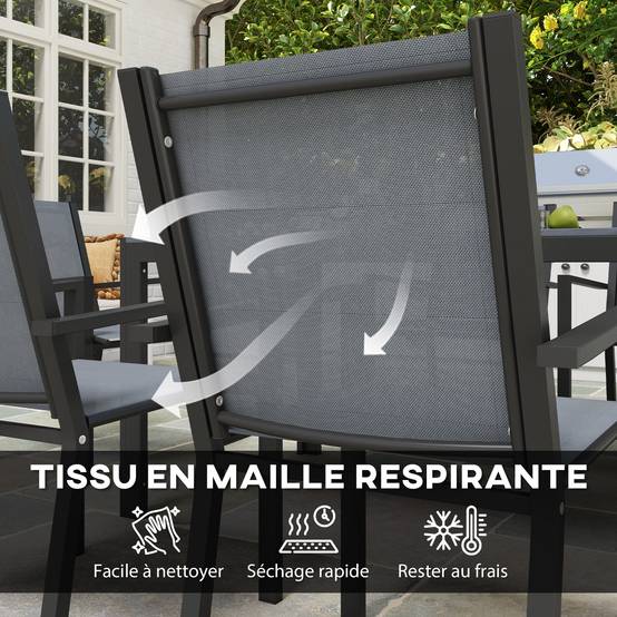 Outsunny - Ensemble de salle à manger pour 6 personnes chaises empilables dossiers hauts jardin extérieur cadres en acier gris - Outsunny - Image 6