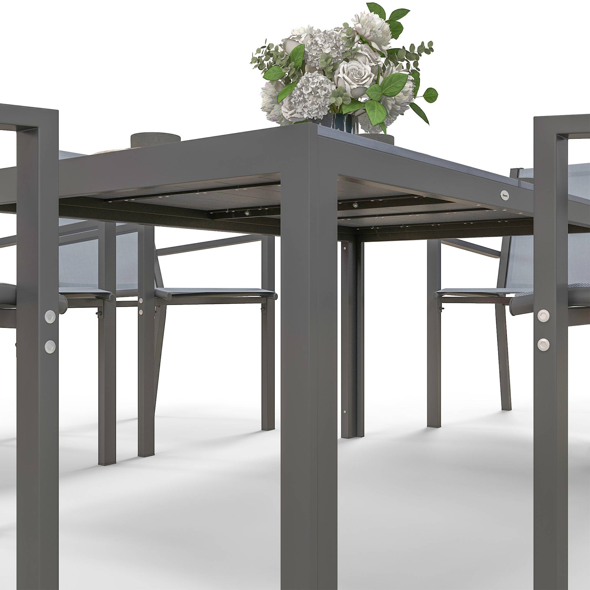 Outsunny - Ensemble de salle à manger pour 6 personnes chaises empilables dossiers hauts jardin extérieur cadres en acier gris - Outsunny - Image 8
