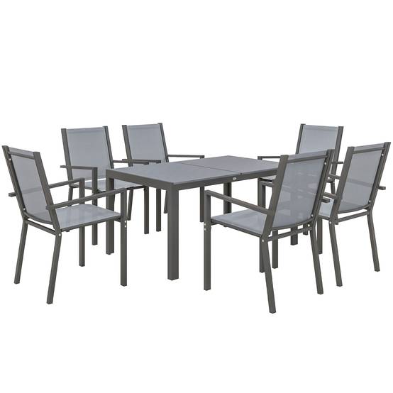 Outsunny - Ensemble de salle à manger pour 6 personnes chaises empilables dossiers hauts jardin extérieur cadres en acier gris - Outsunny - Image 1
