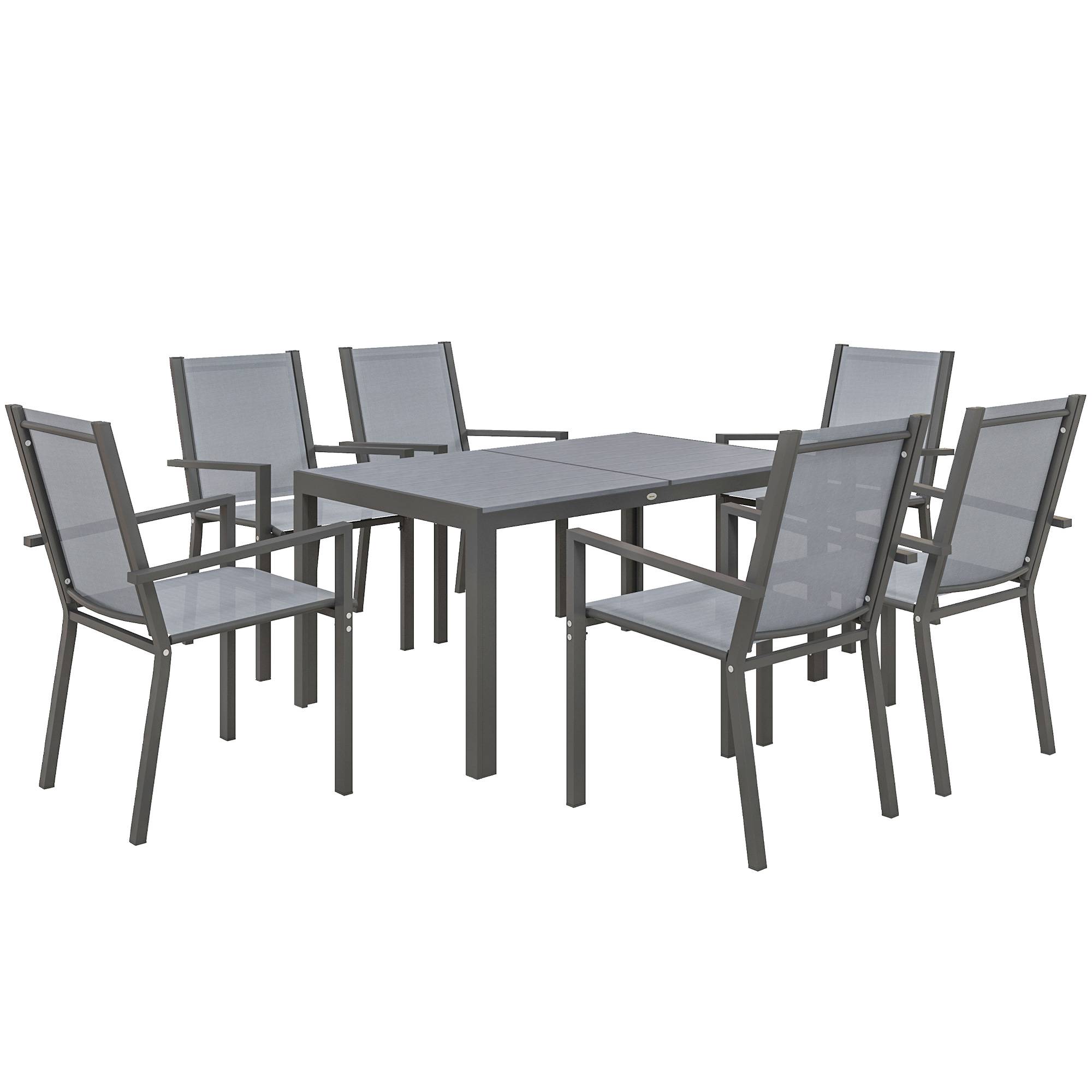 Outsunny - Ensemble de salle à manger pour 6 personnes chaises empilables dossiers hauts jardin extérieur cadres en acier gris - Outsunny - Image 1
