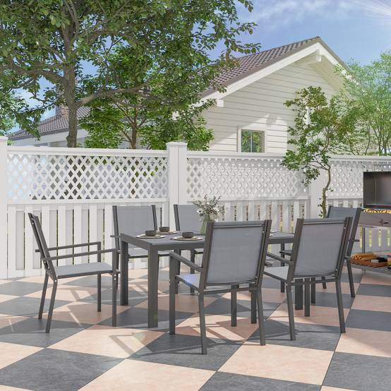 Outsunny - Ensemble de salle à manger pour 6 personnes chaises empilables dossiers hauts jardin extérieur cadres en acier gris - Outsunny - Image 2