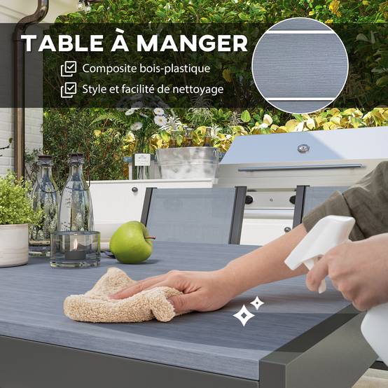 Outsunny - Ensemble de salle à manger pour 6 personnes chaises empilables dossiers hauts jardin extérieur cadres en acier gris - Outsunny - Image 4