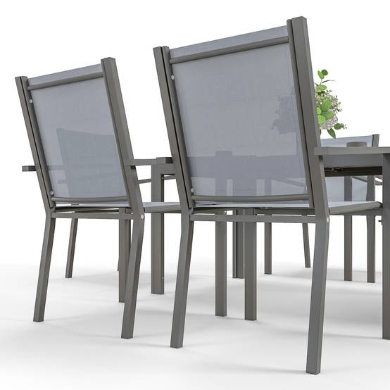 Outsunny - Ensemble de salle à manger pour 6 personnes chaises empilables dossiers hauts jardin extérieur cadres en acier gris - Outsunny - Image 9