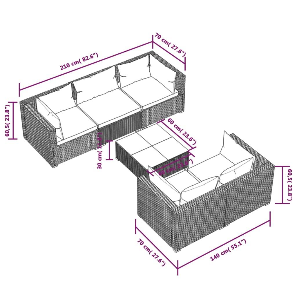 Helloshop26 - Salon de jardin meuble d'extérieur ensemble de mobilier 6 pièces avec coussins résine tressée gris - Image 7