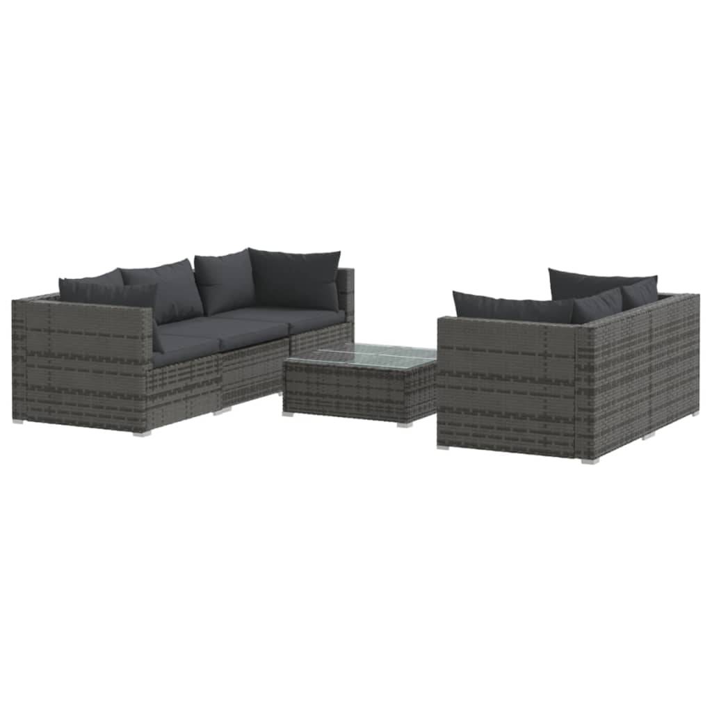 Helloshop26 - Salon de jardin meuble d'extérieur ensemble de mobilier 6 pièces avec coussins résine tressée gris - Image 1