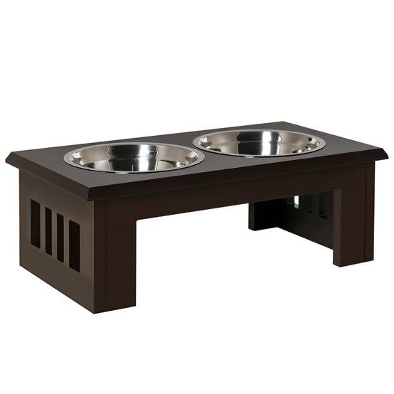 Support de gamelles pour chien MDF et acier gris 58.4 x 30.5 x 25.4 cm - PANGIVO - Image 1