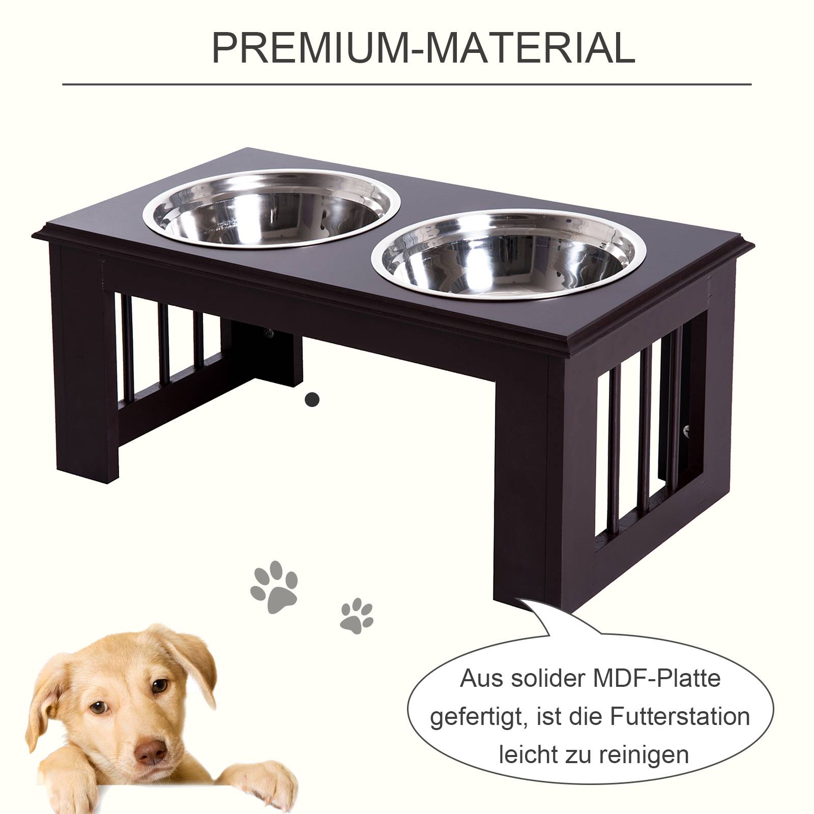 Support de gamelles pour chien MDF et acier gris 58.4 x 30.5 x 25.4 cm - PANGIVO - Image 8
