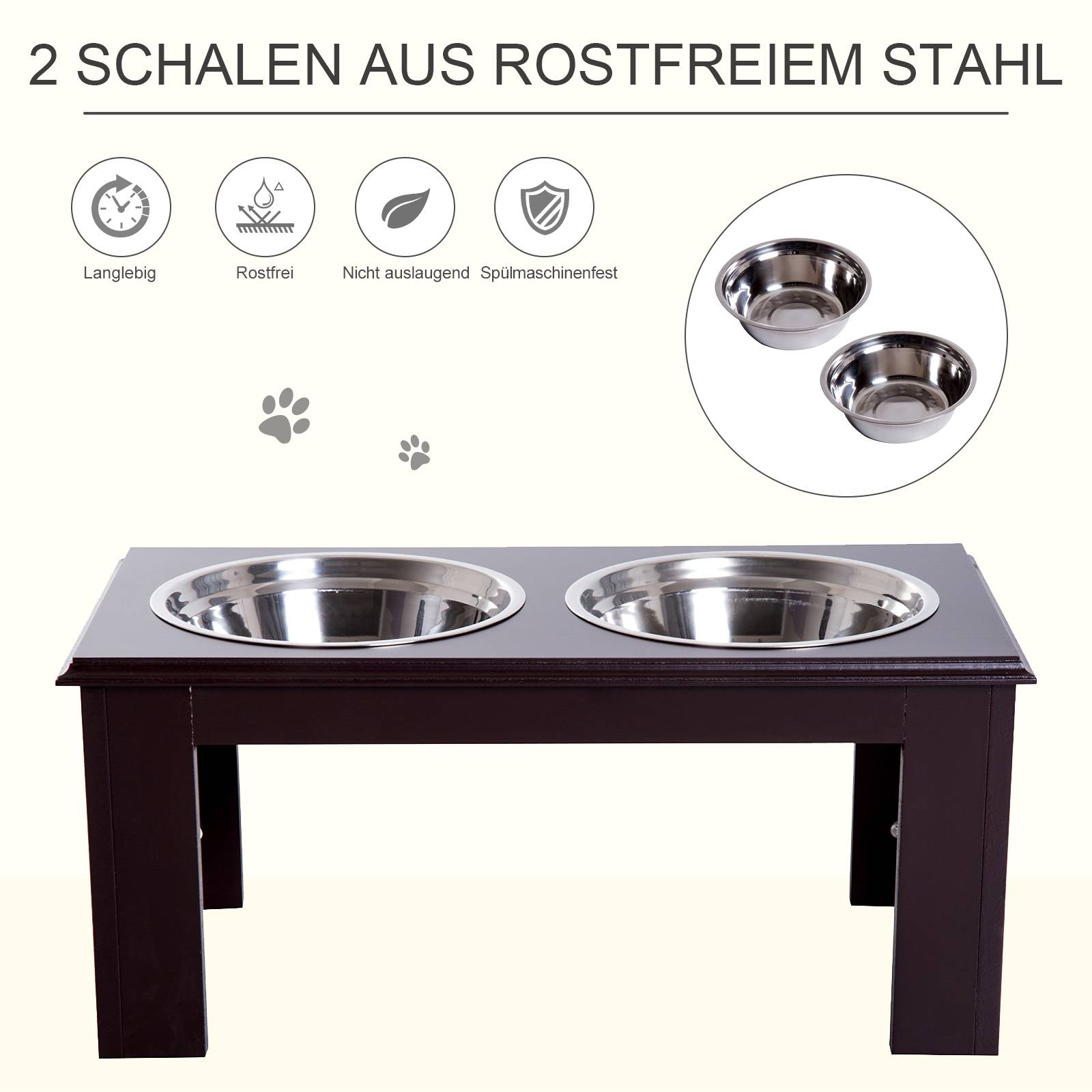 Support de gamelles pour chien MDF et acier gris 58.4 x 30.5 x 25.4 cm - PANGIVO - Image 7