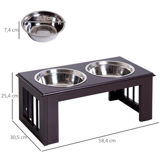 Support de gamelles pour chien MDF et acier gris 58.4 x 30.5 x 25.4 cm - PANGIVO - Image 5