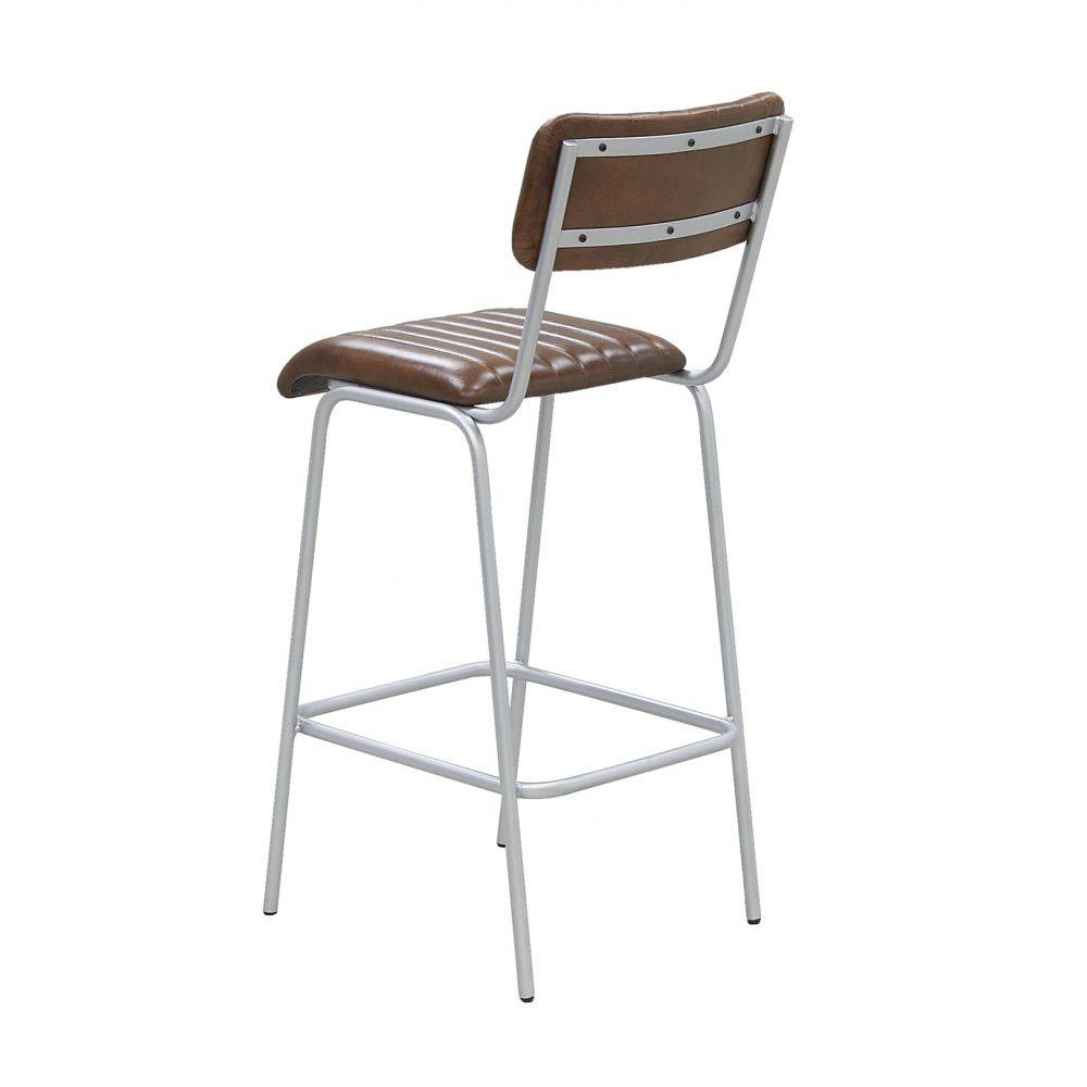 Aubry Gaspard - Tabouret de bar en cuir et métal Hauteur siège 75 cm - Image 4