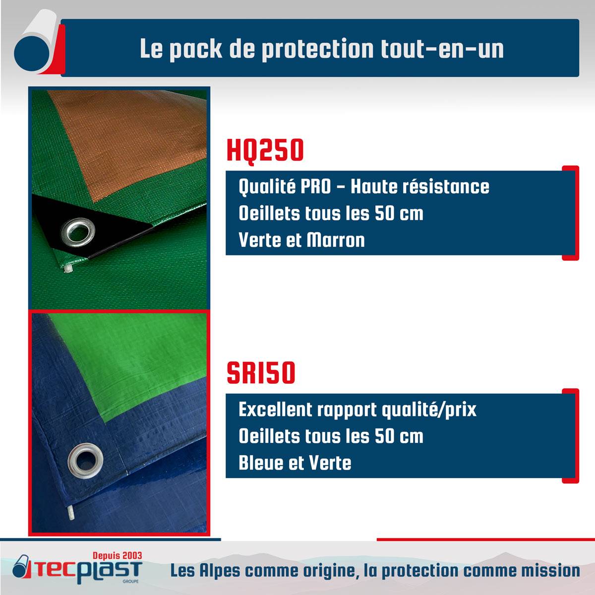 Pack 2 Bâches Bois - Petites Tailles - 2x3m (x1) HQ250BO + 4x5m (x1) SR150BO - Bâches imperméables - PD1BO TECPLAST - Image 3