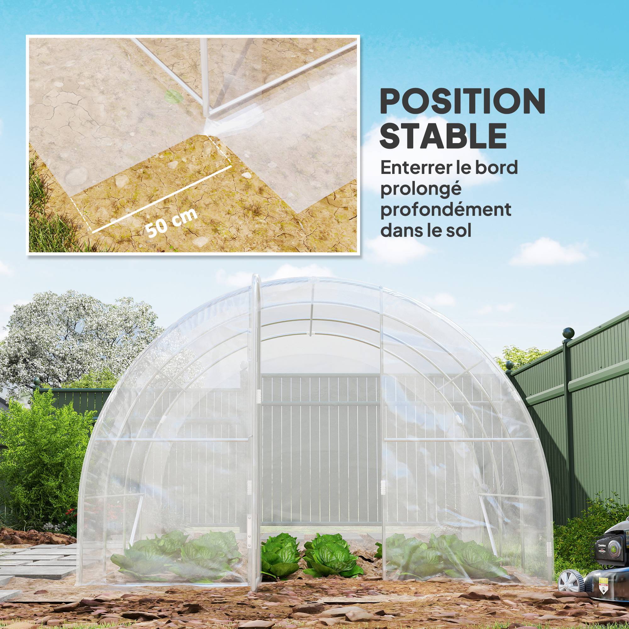 Maison Chic - Serre de jardin tunnel 3x3x2 m 9 m² avec porte à charnières bâche en PE 150 g/m² pour Légumes Plantes Fleurs - Image 7