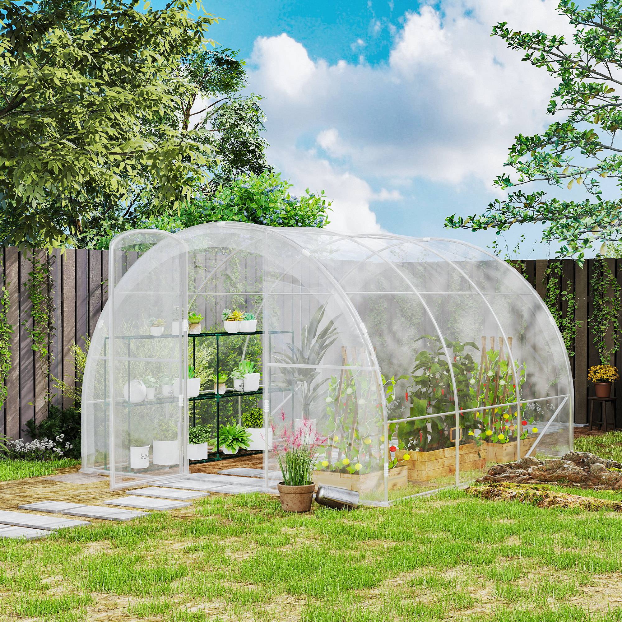 Maison Chic - Serre de jardin tunnel 3x3x2 m 9 m² avec porte à charnières bâche en PE 150 g/m² pour Légumes Plantes Fleurs - Image 2