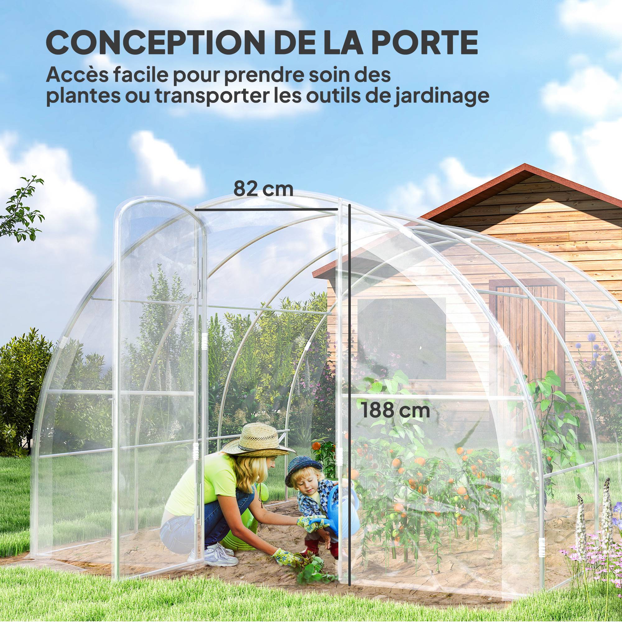 Maison Chic - Serre de jardin tunnel 3x3x2 m 9 m² avec porte à charnières bâche en PE 150 g/m² pour Légumes Plantes Fleurs - Image 6