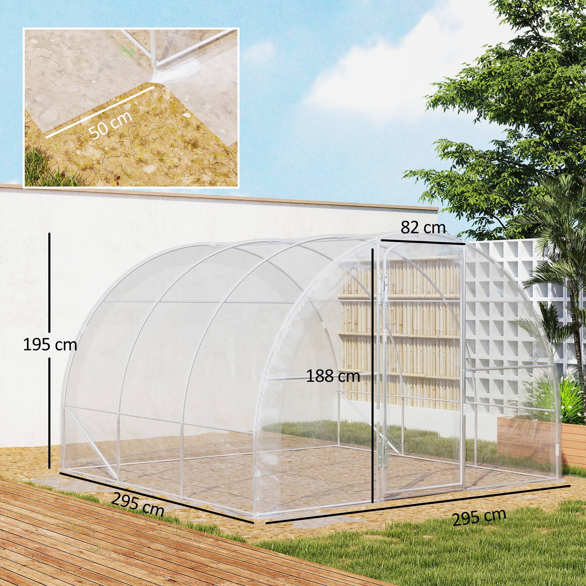 Maison Chic - Serre de jardin tunnel 3x3x2 m 9 m² avec porte à charnières bâche en PE 150 g/m² pour Légumes Plantes Fleurs - Image 5