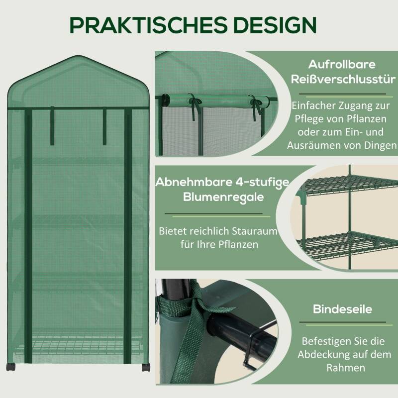 Serre Balcon 4 Étages Roulettes Acier Housse PE Anti-UV Semis Hivernage 69x50x165cm Vert - ComfortXL Outdoor Living - Image 6