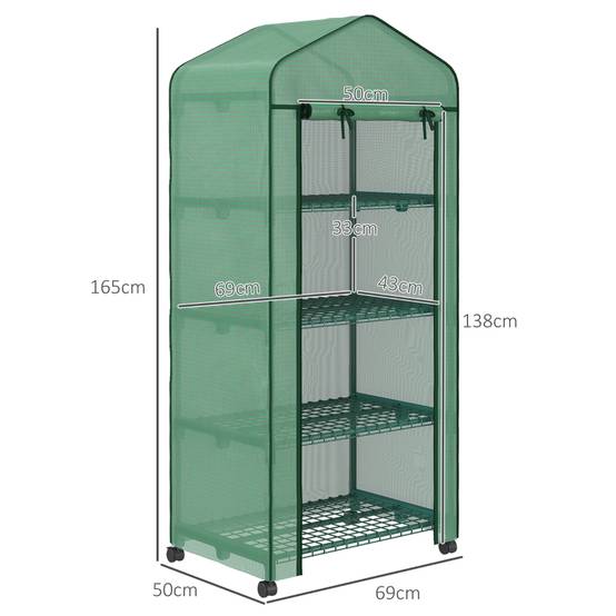 Serre Balcon 4 Étages Roulettes Acier Housse PE Anti-UV Semis Hivernage 69x50x165cm Vert - ComfortXL Outdoor Living - Image 3