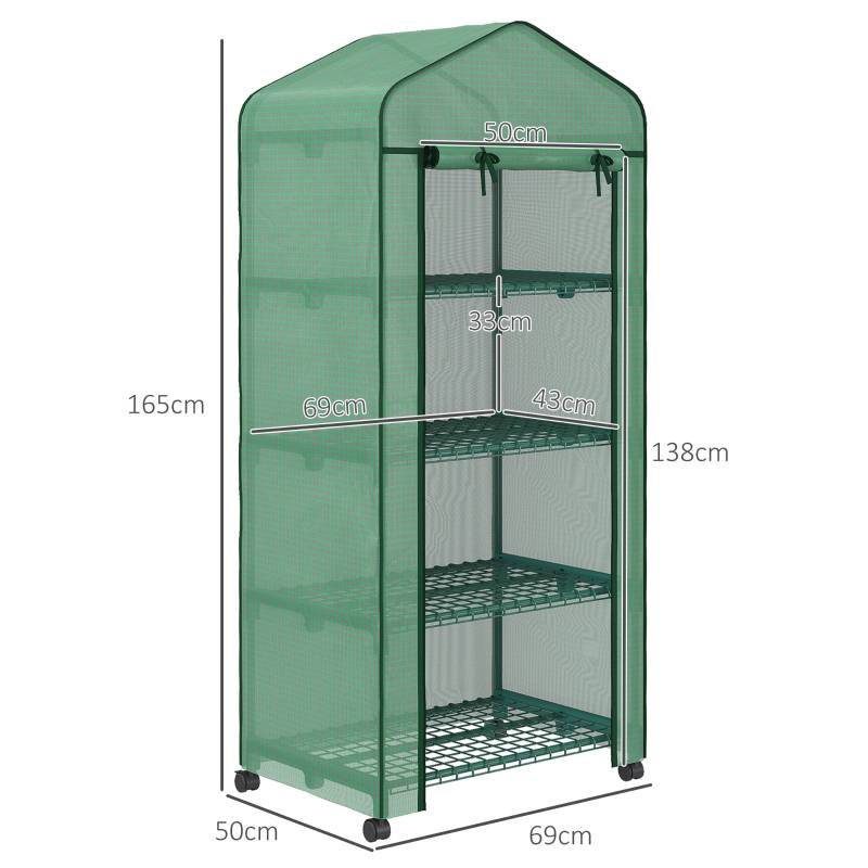 Serre Balcon 4 Étages Roulettes Acier Housse PE Anti-UV Semis Hivernage 69x50x165cm Vert - ComfortXL Outdoor Living - Image 3