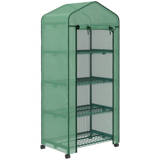 Serre Balcon 4 Étages Roulettes Acier Housse PE Anti-UV Semis Hivernage 69x50x165cm Vert - ComfortXL Outdoor Living - Image 2