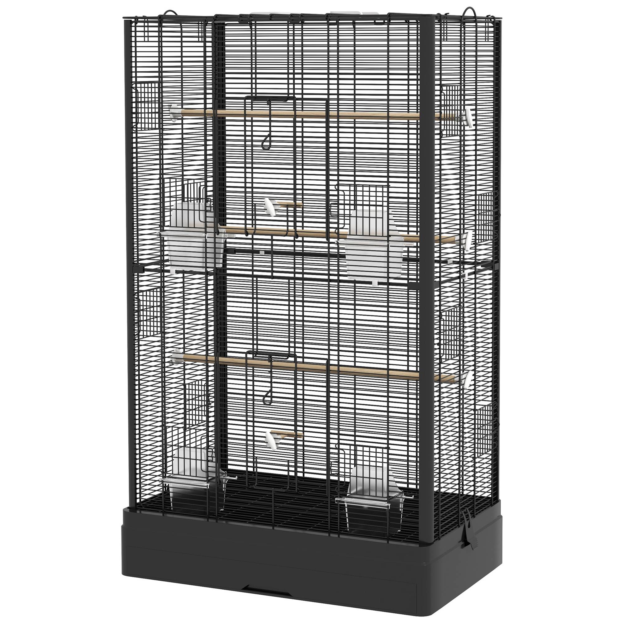 Sans Marque - Cage à oiseaux volière avec portes perchoirs cage pour canaris perruches perroquets 61 x 36,5 x 98 cm noir - Image 2