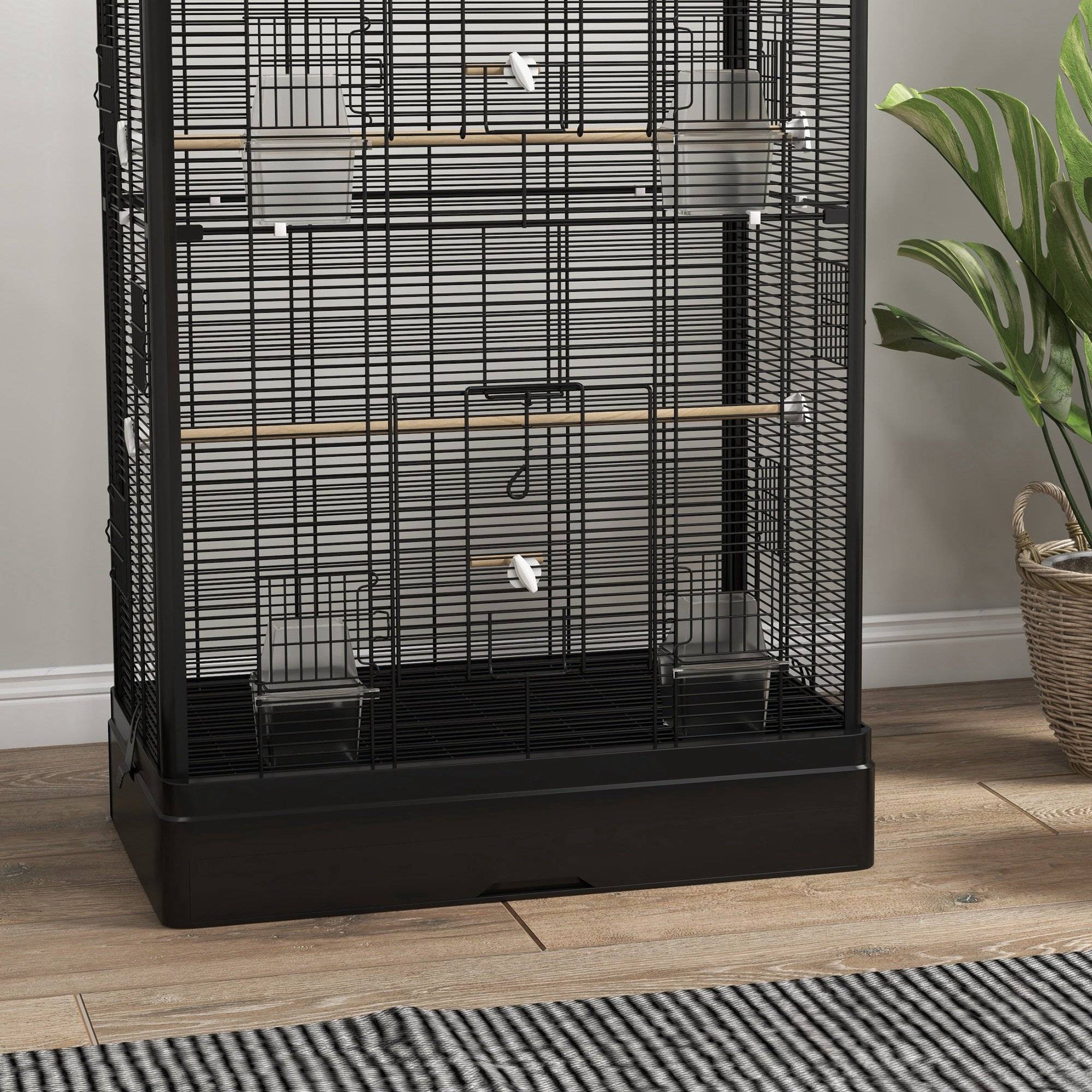 Sans Marque - Cage à oiseaux volière avec portes perchoirs cage pour canaris perruches perroquets 61 x 36,5 x 98 cm noir - Image 10