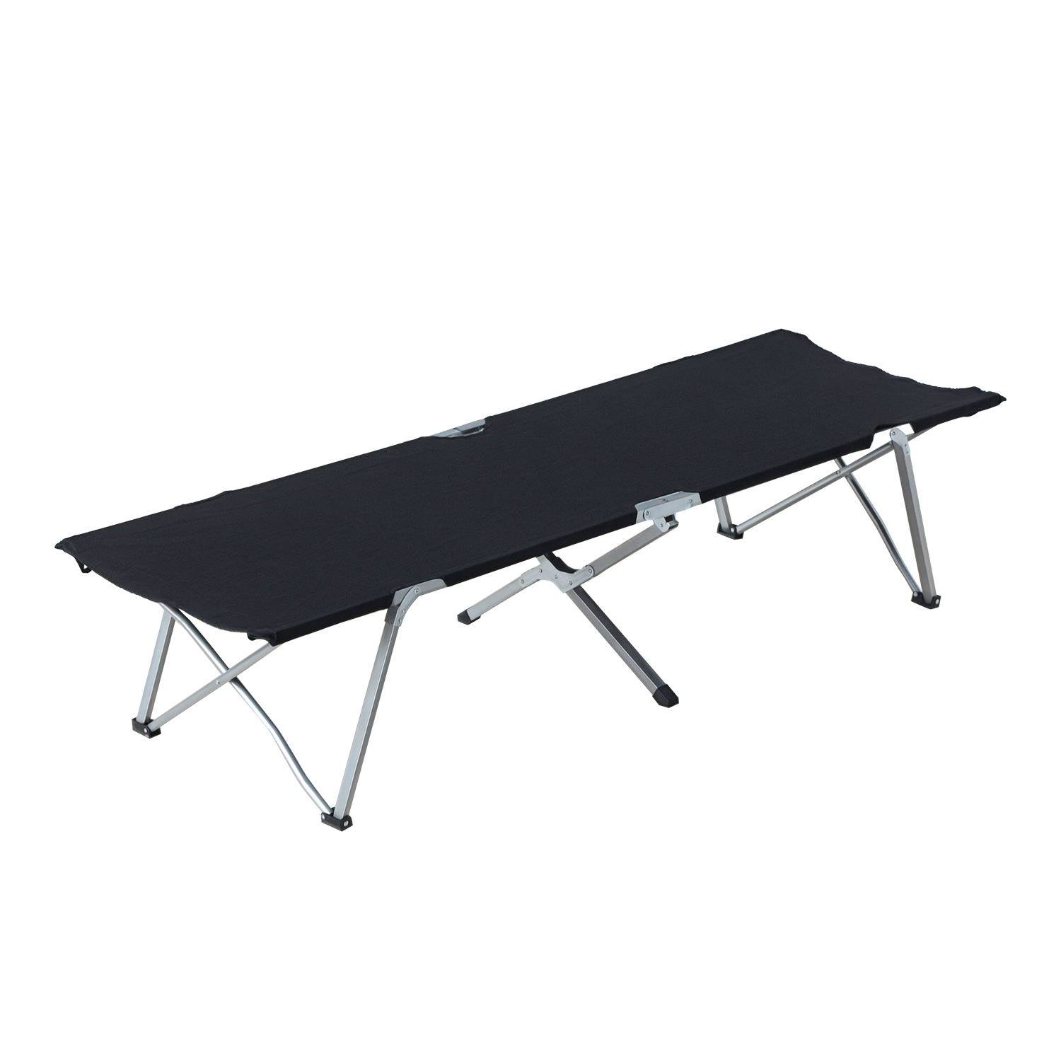 Lit de Camp Pliant Oxford 600D avec Armature Métal, 136 kg, Plage/Randonnée, 193 x 64 x 40 cm, Noir - Image 1