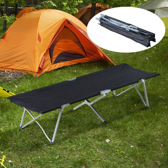 Lit de Camp Pliant Oxford 600D avec Armature Métal, 136 kg, Plage/Randonnée, 193 x 64 x 40 cm, Noir - Image 3
