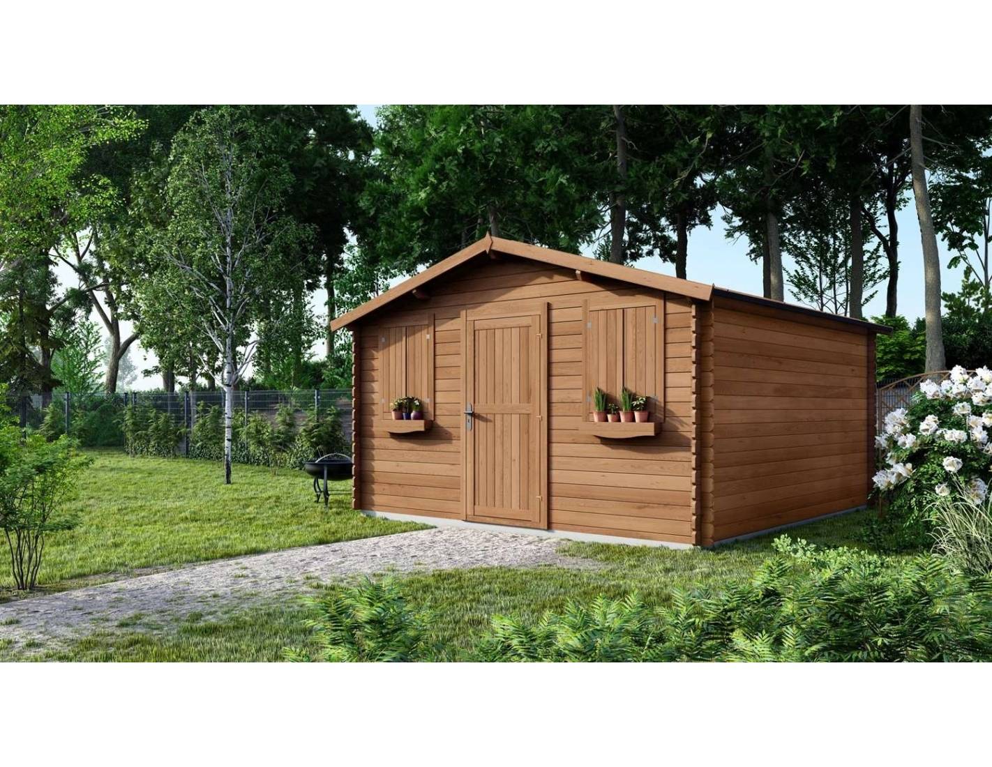 Altanka - Abri de jardin bois traité 16 m² 4x4 m ép. 28 mm couleur marron avec double porte – Altanka - Image 2