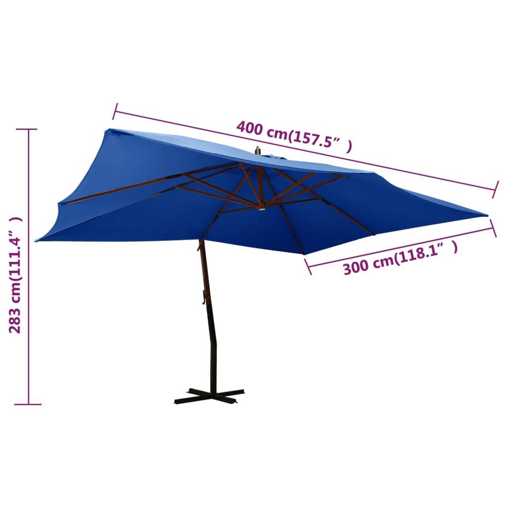 Helloshop26 - Parasol meuble de jardin en porte-à-faux avec mât en bois 400 x 300 cm bleu azuré - Image 7