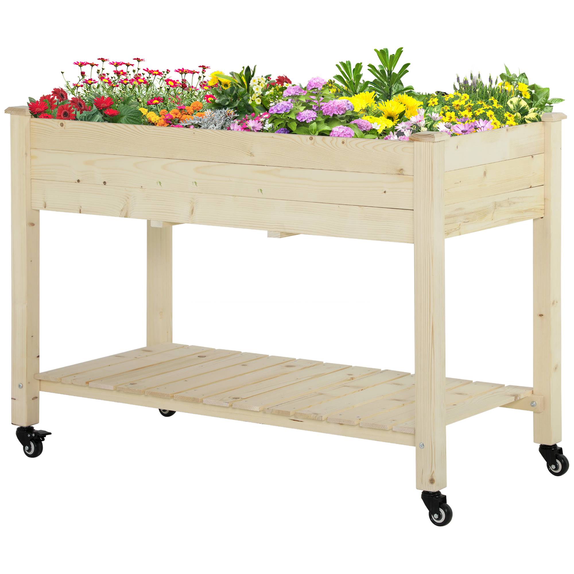 Jardinière sur Pieds - Potager sur roulettes - étagère, Inserts d'irrigation, Feutre de Drainage Inclus - Bois - Image 2