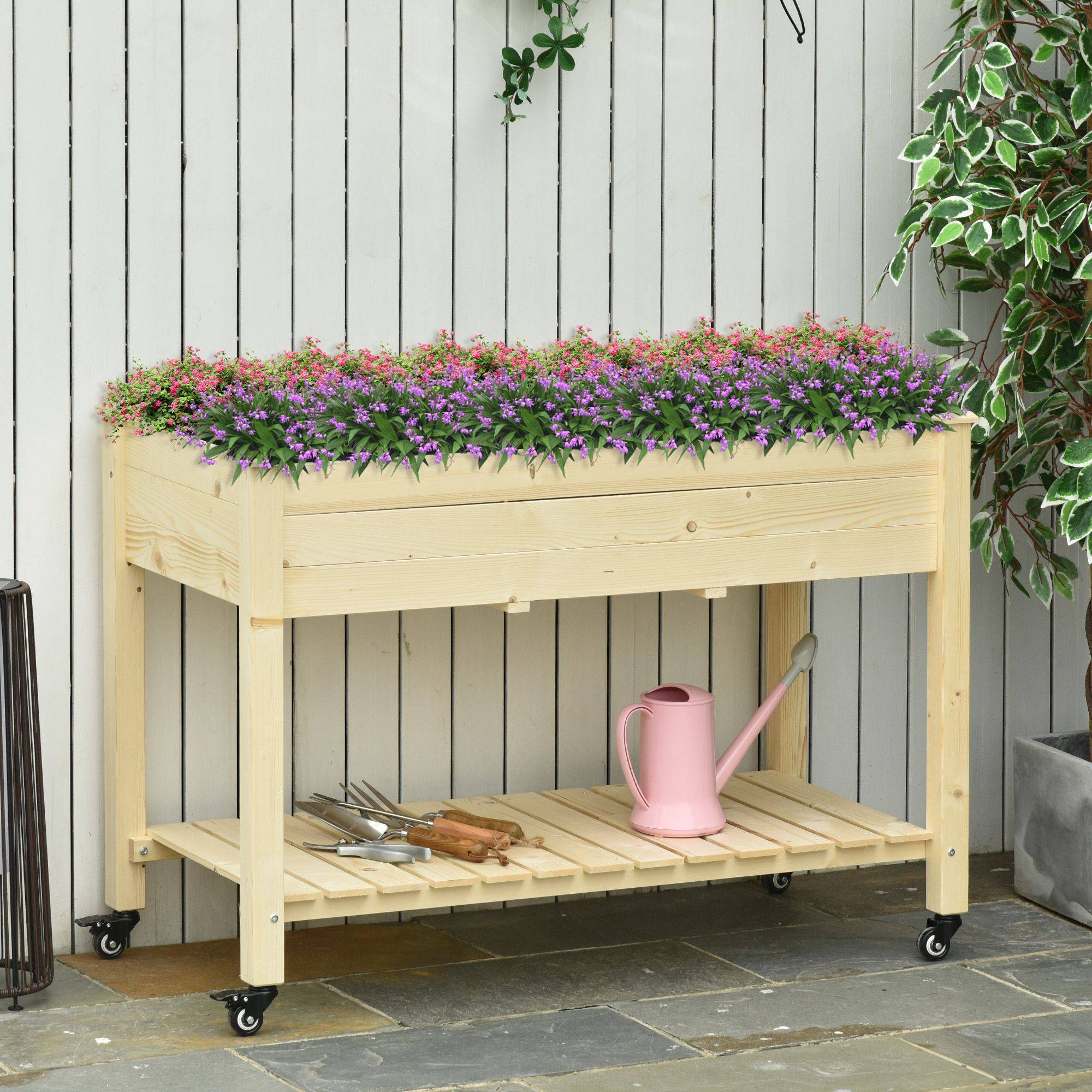 Jardinière sur Pieds - Potager sur roulettes - étagère, Inserts d'irrigation, Feutre de Drainage Inclus - Bois - Image 3