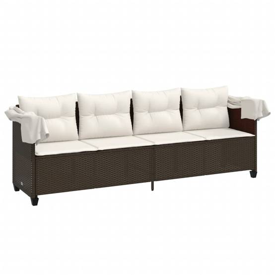 Chaise longue résine tressée marron avec auvent et coussins 204 x 75 x 140 cm, Poids :23.2kg - PANGIVO - Image 4